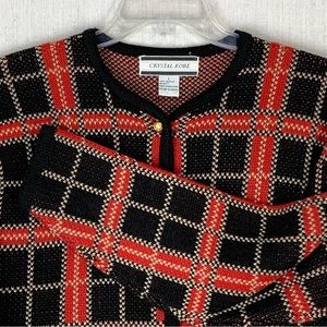 Crystal Kobe~VTG‎ 90s~Women's Black/Red Plaid Button Front Grandma Cardigan~Sz L